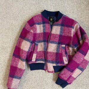 Plaid Wool Bomber Jacket